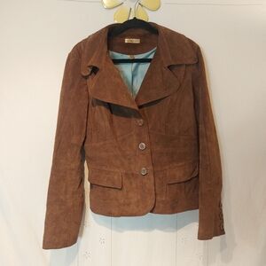 Wilsons Leather Women's 100% Leather Suede Brown Button Down Jacket XL